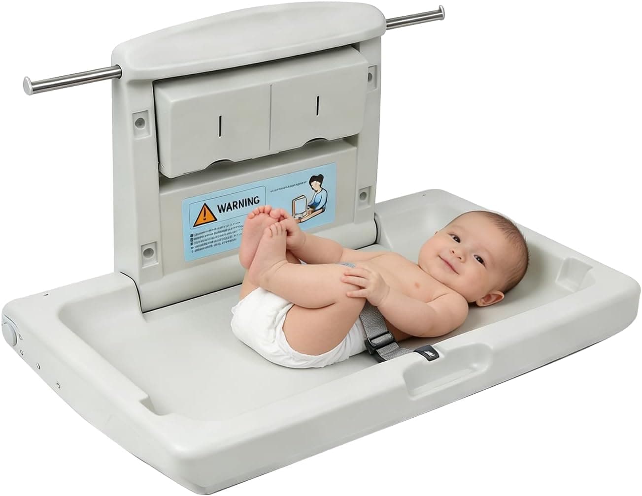 PXNTLA Wall Mounted Commercial Baby Changing Station, Foldable with Dual Side Hooks & Storage Boxes