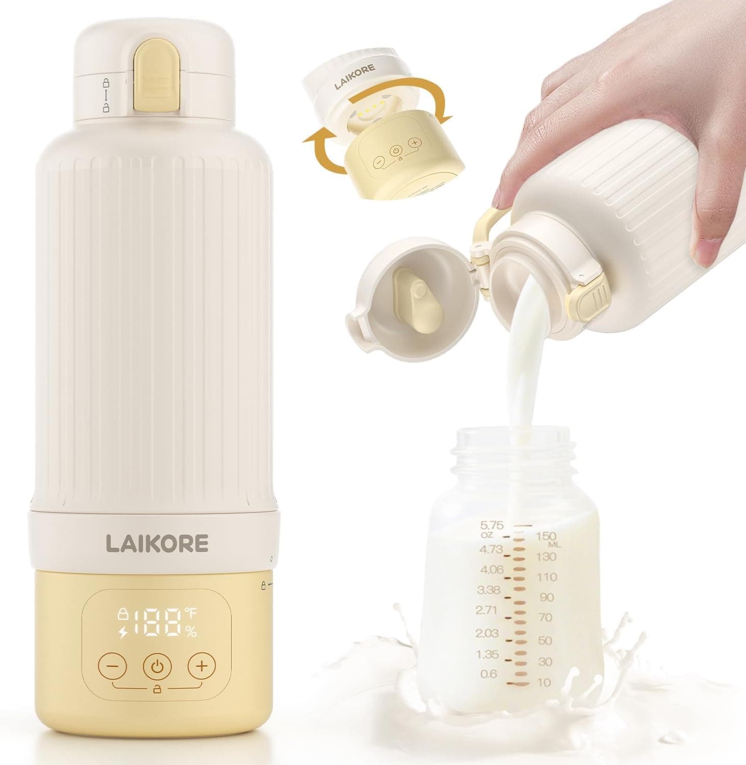 2025 AI Portable Baby Bottle Warmer for Travel, 17oz Cordless with Detachable Battery, USB Rechargeable