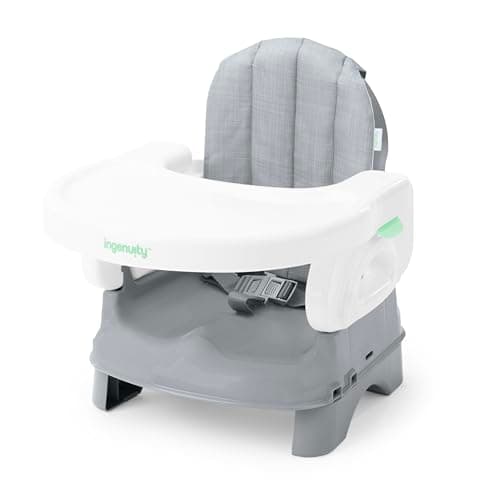 Ingenuity Deluxe Comfort Booster Seat for Kitchen Chair, Compact Fold, Portable, Lightweight, Toddler Booster Seat for Dining Table, from 6 Months to 3 Years - Grey
